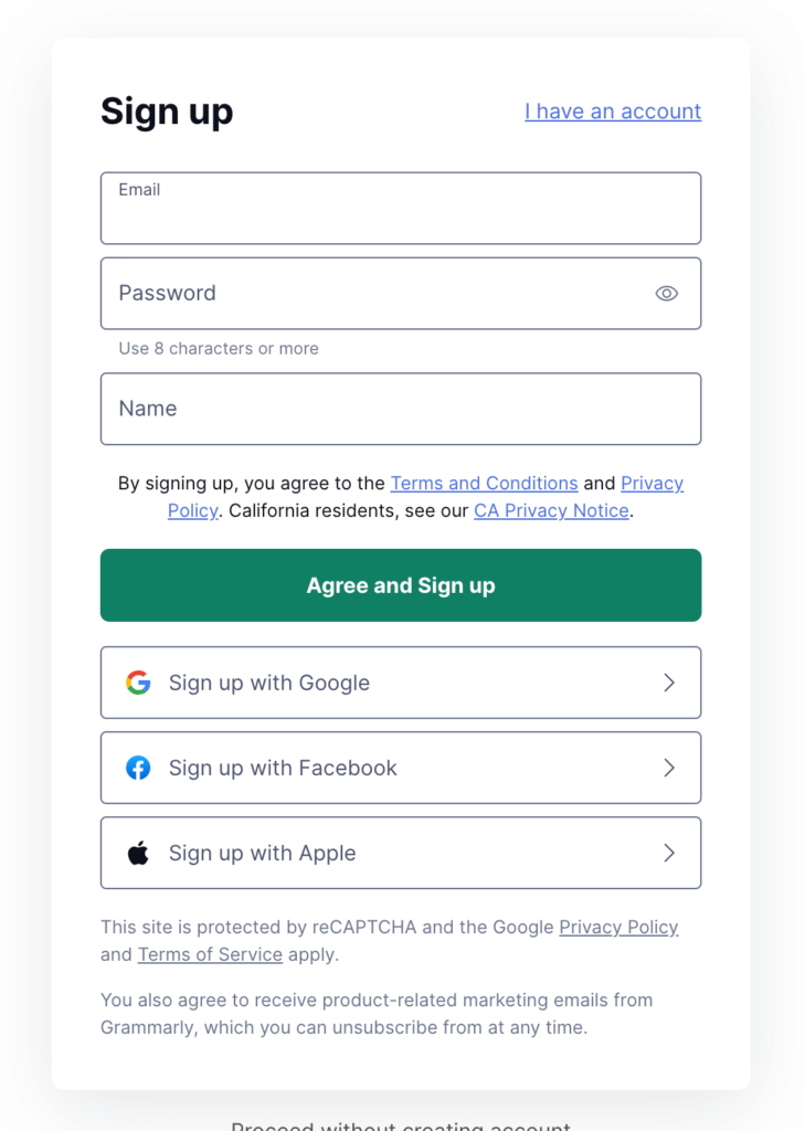 login page Grammarly