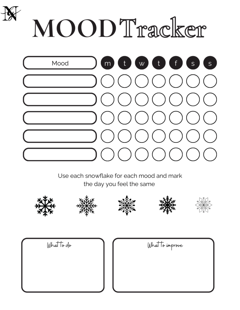 Free Monthly Mood Tracker Printable including January
